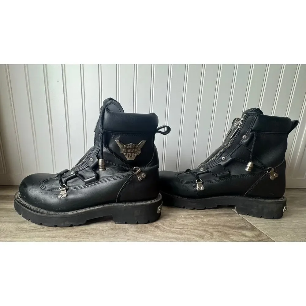 Harley-Davidson Mens SZ 12 Leather Boots Double Zip 91680 Black Preowned